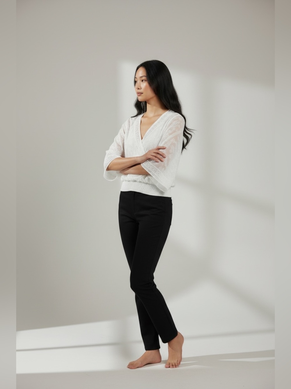 White House Black Market White Lace Wrap Blouse - Picture 2 of 6